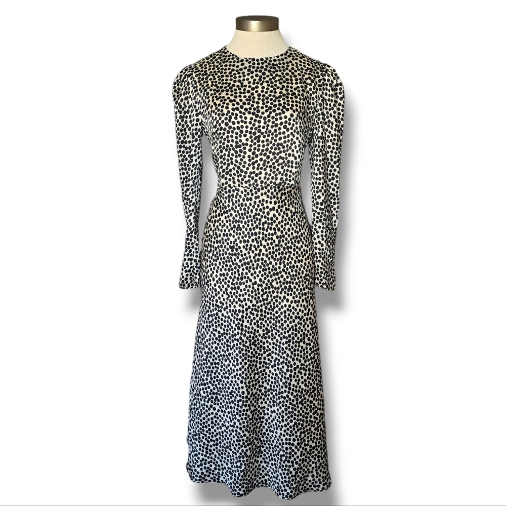 Black and white polka dots vintage style long sleeves maxi dress size 6